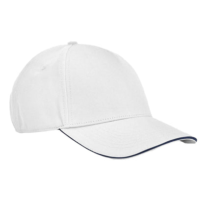 White-French Navy - Front - Beechfield EarthAware Classic 5 Panel Organic Cotton Baseball Cap