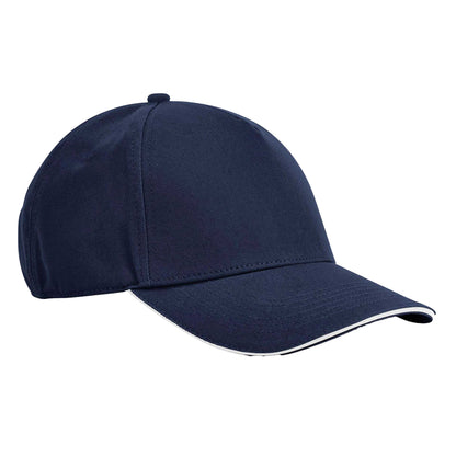 French Navy-White - Front - Beechfield EarthAware Classic 5 Panel Organic Cotton Baseball Cap