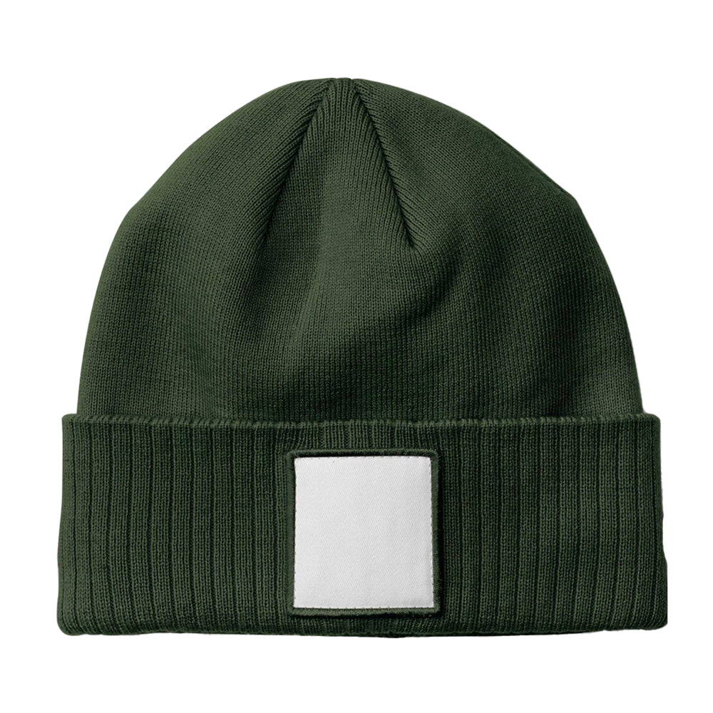 Olive Green-White - Back - Beechfield Unisex Adult Appliqué Patch Beanie