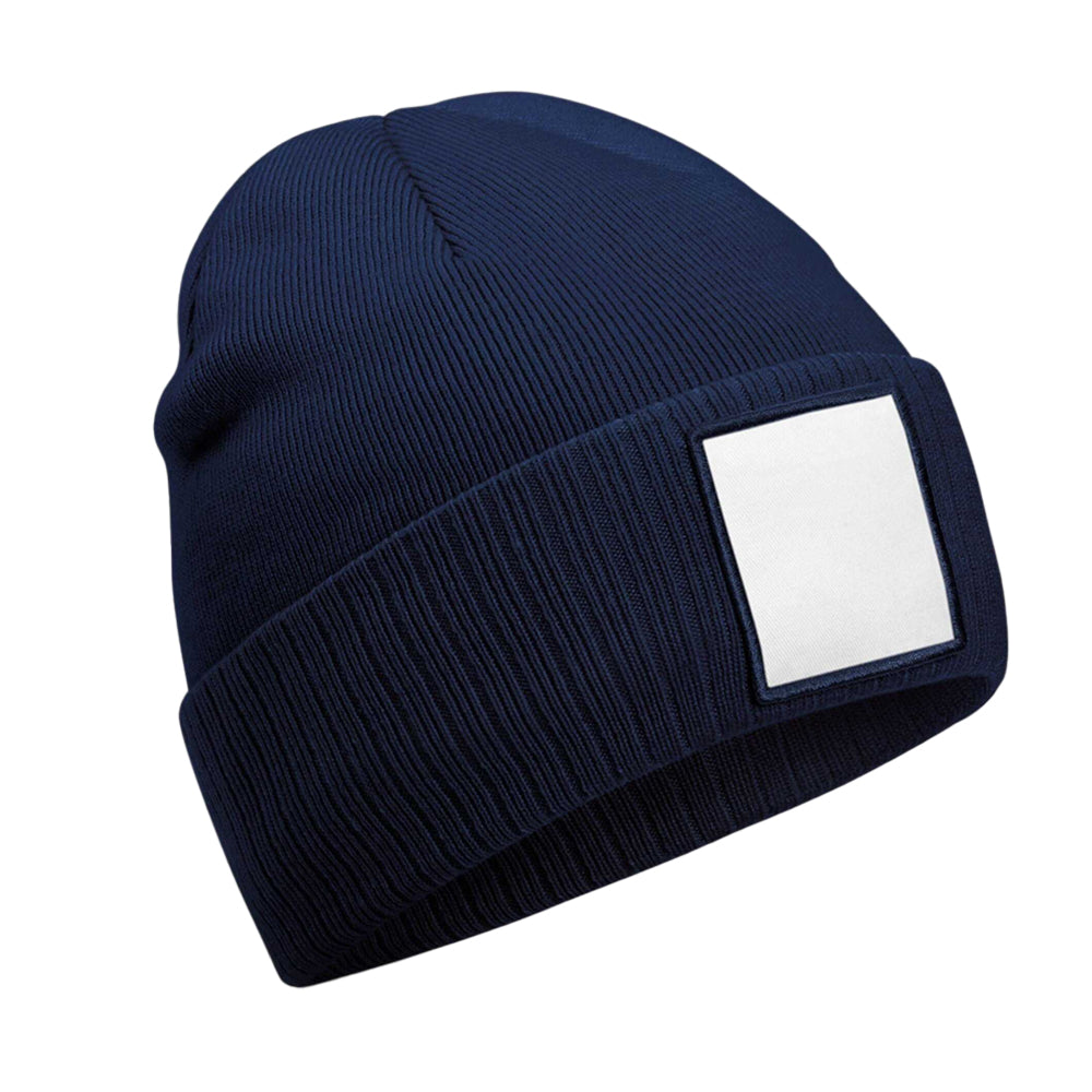 Oxford Navy-White - Front - Beechfield Unisex Adult Appliqué Patch Beanie