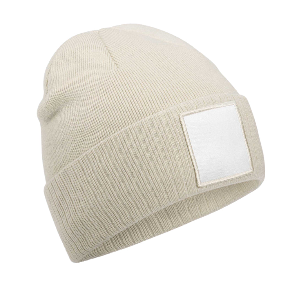 Oatmeal-White - Front - Beechfield Unisex Adult Appliqué Patch Beanie