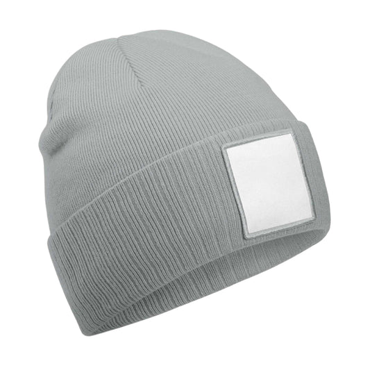 Ash-White - Front - Beechfield Unisex Adult Appliqué Patch Beanie