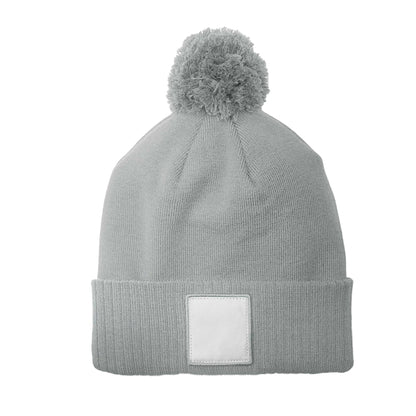 Ash-White - Back - Beechfield Pom Pom Appliqué Patch Beanie