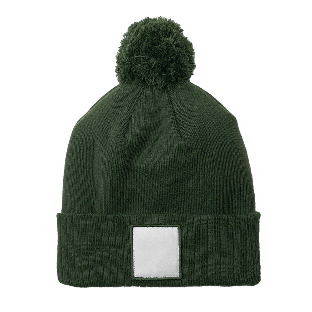 Olive Green-White - Back - Beechfield Pom Pom Appliqué Patch Beanie