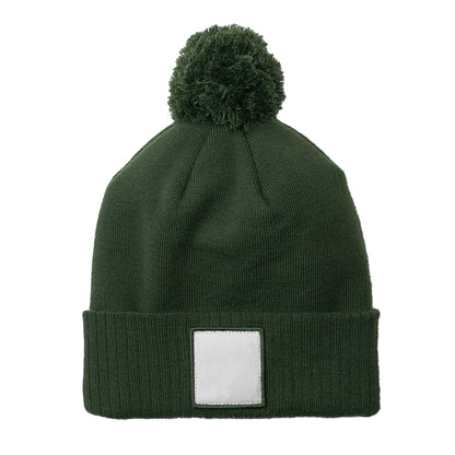 Olive Green-White - Back - Beechfield Pom Pom Appliqué Patch Beanie