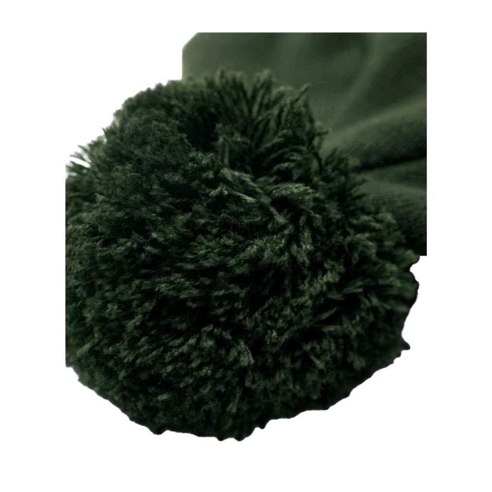 Olive Green-White - Side - Beechfield Pom Pom Appliqué Patch Beanie