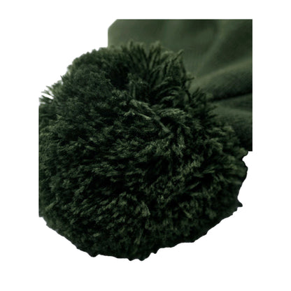 Olive Green-White - Side - Beechfield Pom Pom Appliqué Patch Beanie