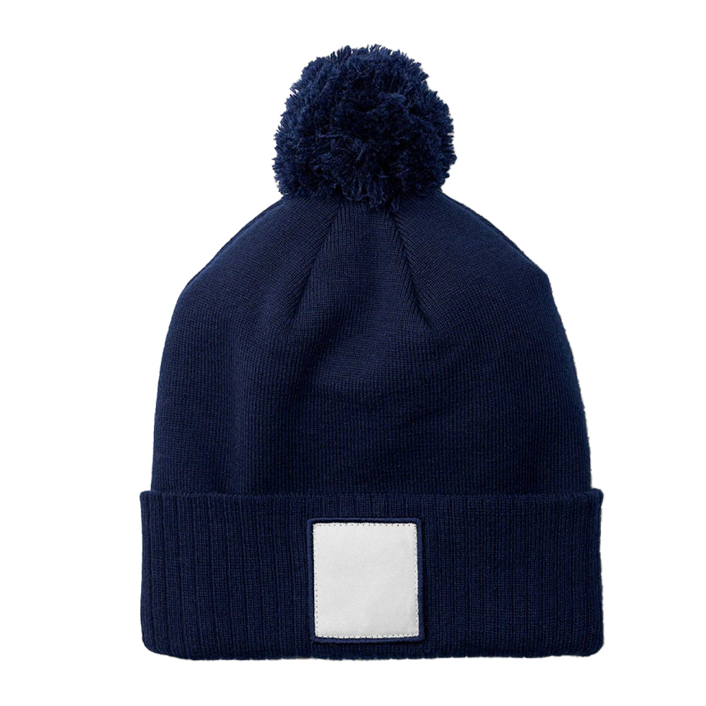 Oxford Navy-White - Back - Beechfield Pom Pom Appliqué Patch Beanie