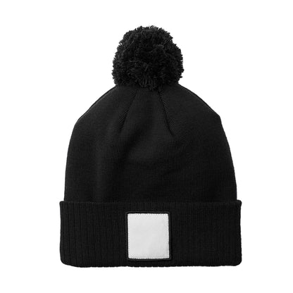 Black-White - Back - Beechfield Pom Pom Appliqué Patch Beanie