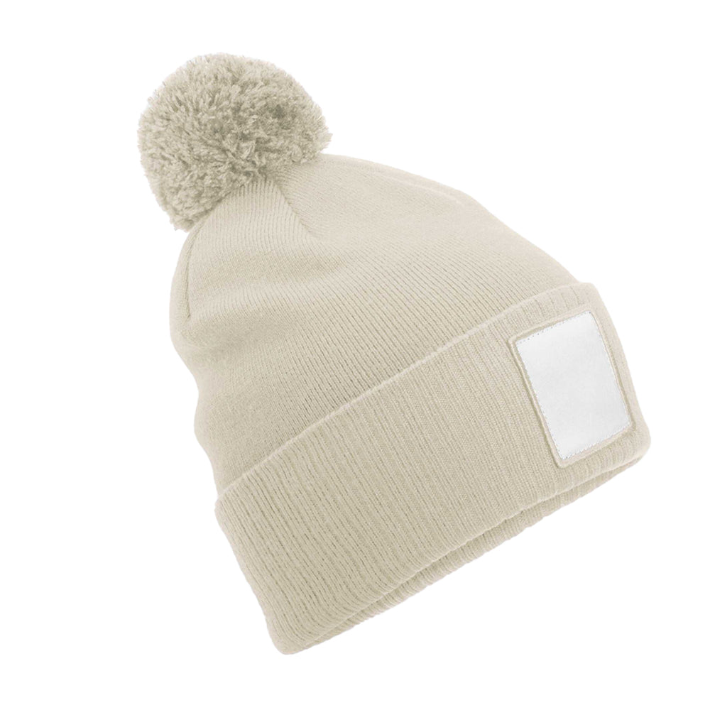 Oatmeal - Front - Beechfield Pom Pom Appliqué Patch Beanie