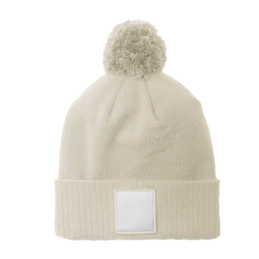 Oatmeal - Back - Beechfield Pom Pom Appliqué Patch Beanie
