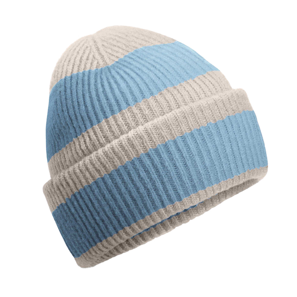 Natural Stone-Dusty Blue - Front - Beechfield Colour Block Beanie