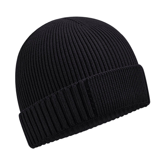 Black - Front - Beechfield Unisex Adult Patch Organic Cotton Beanie