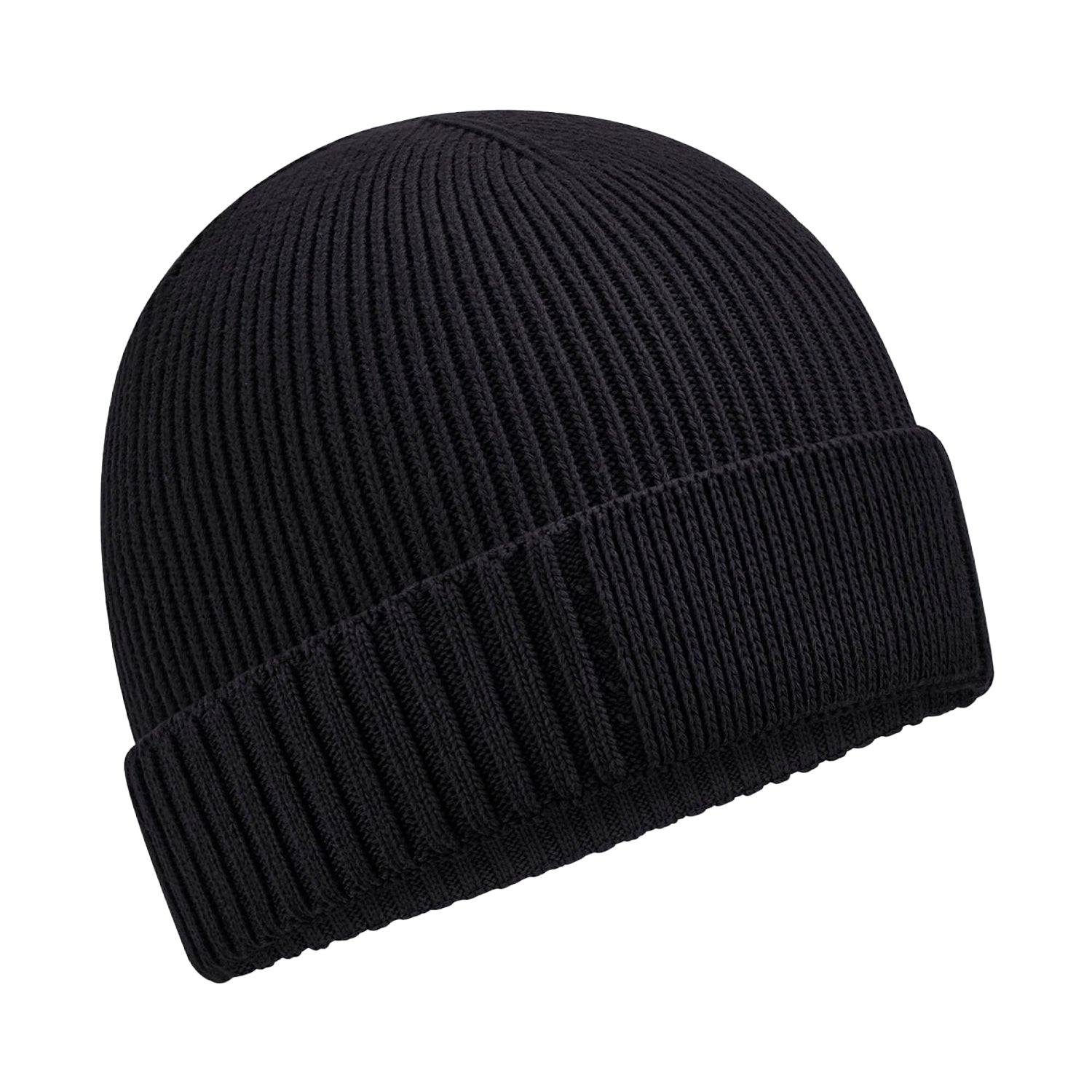 Black - Front - Beechfield Unisex Adult Patch Organic Cotton Beanie