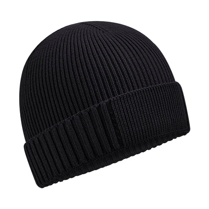 Black - Front - Beechfield Unisex Adult Patch Organic Cotton Beanie