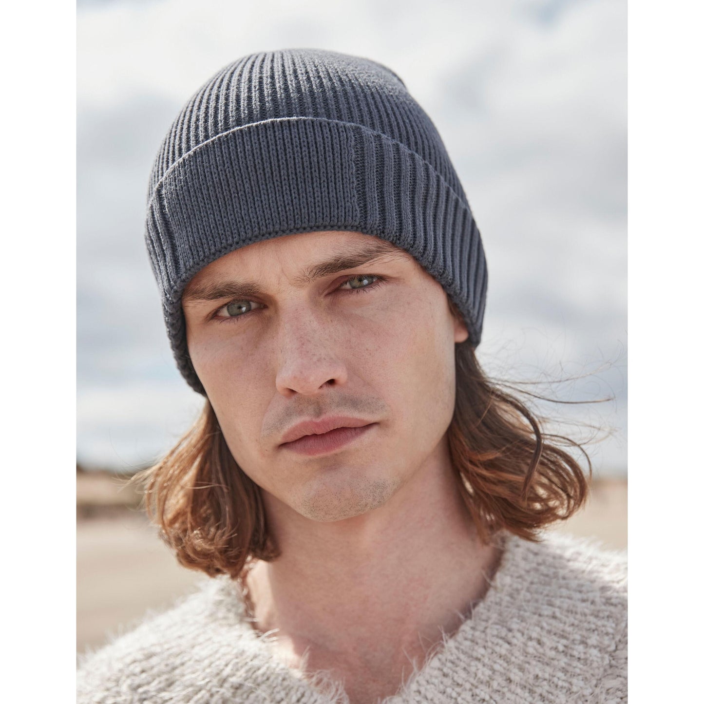 Sand - Front - Beechfield Unisex Adult Patch Organic Cotton Beanie