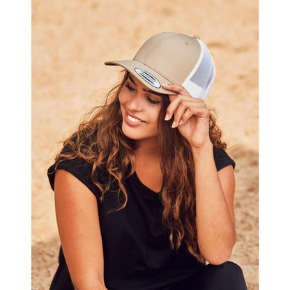 Brown-Khaki - Front - Flexfit Retro Two Tone Trucker Cap