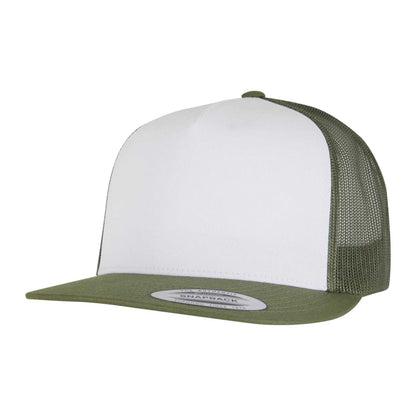 Olive-White-Loden - Front - Flexfit Unisex Adult Classic Plain Trucker Cap