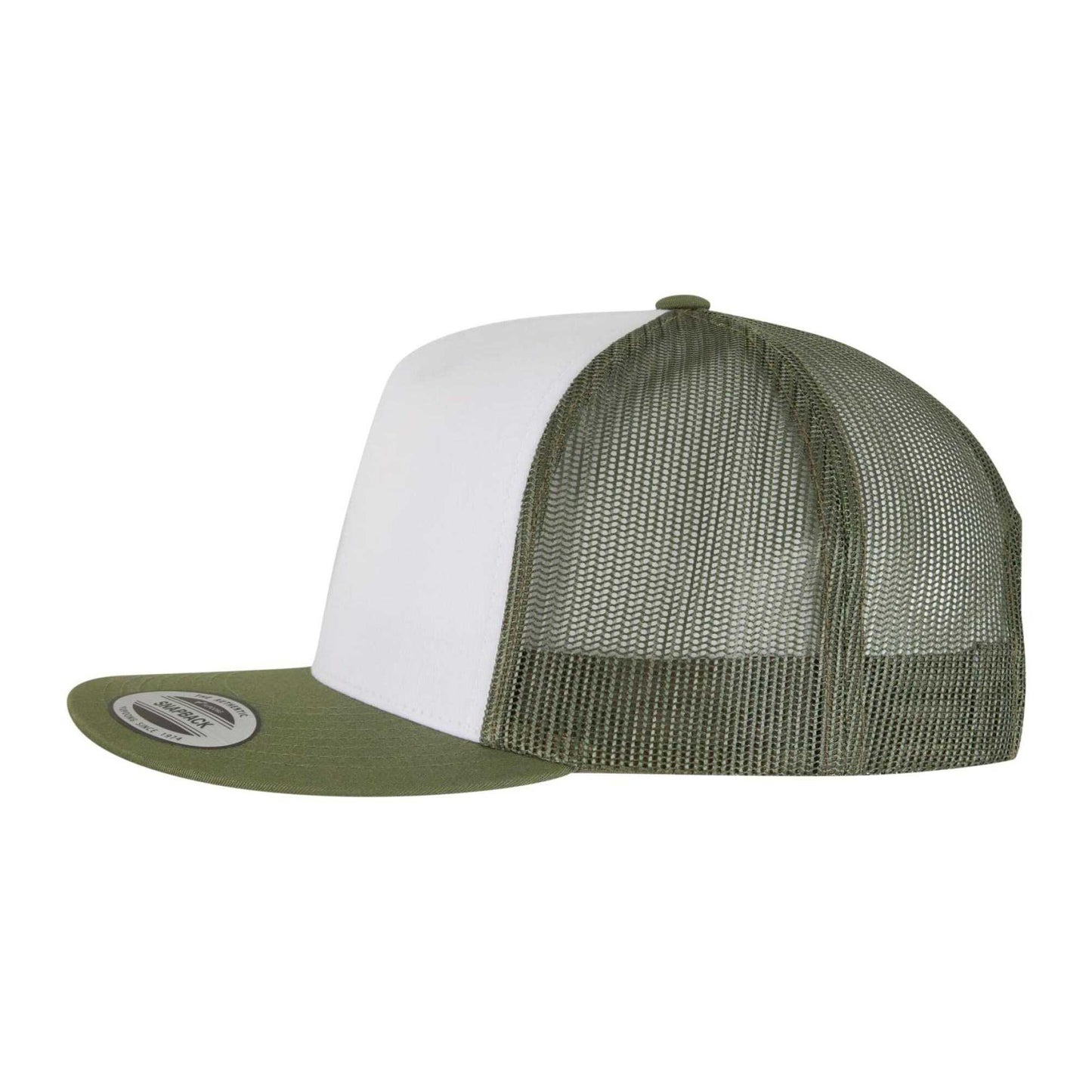 Olive-White-Loden - Side - Flexfit Unisex Adult Classic Plain Trucker Cap