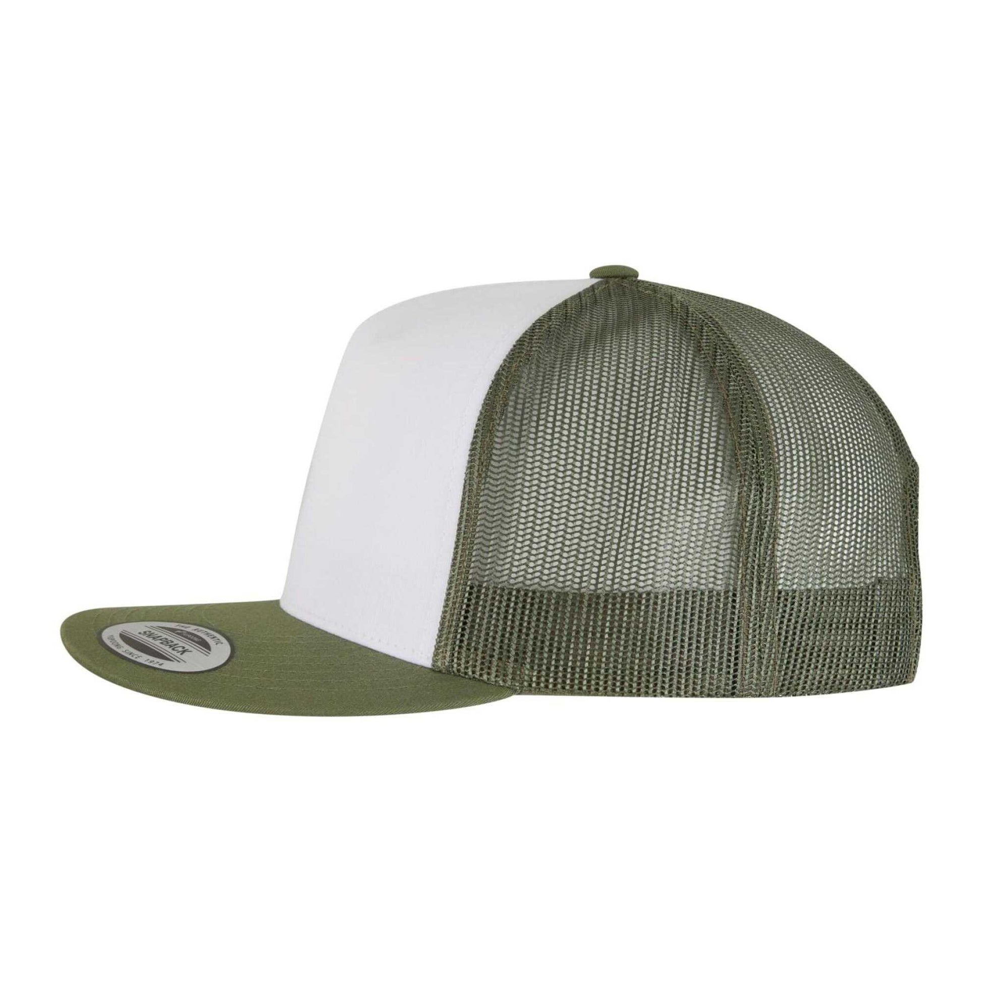 Olive-White-Loden - Side - Flexfit Unisex Adult Classic Plain Trucker Cap