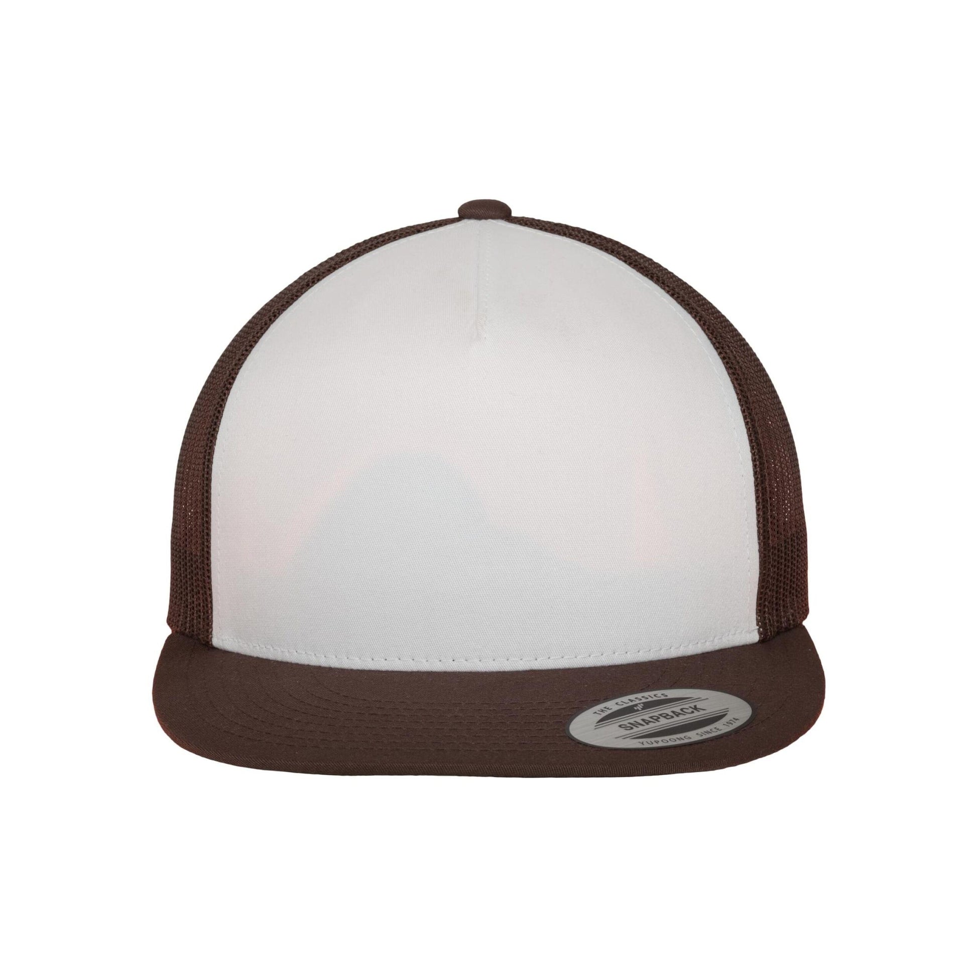 Brown-White - Back - Flexfit Unisex Adult Classic Plain Trucker Cap