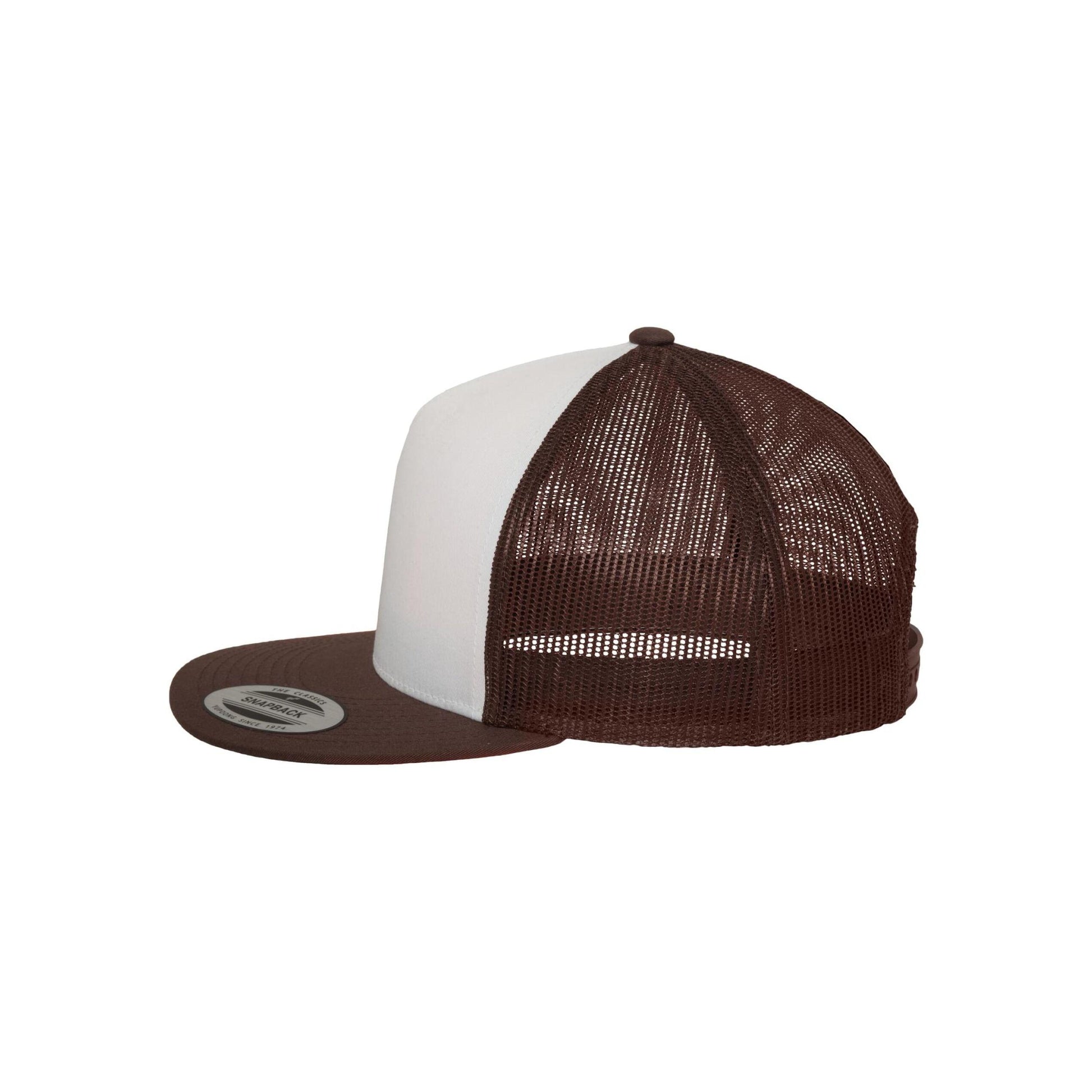 Brown-White - Pack Shot - Flexfit Unisex Adult Classic Plain Trucker Cap