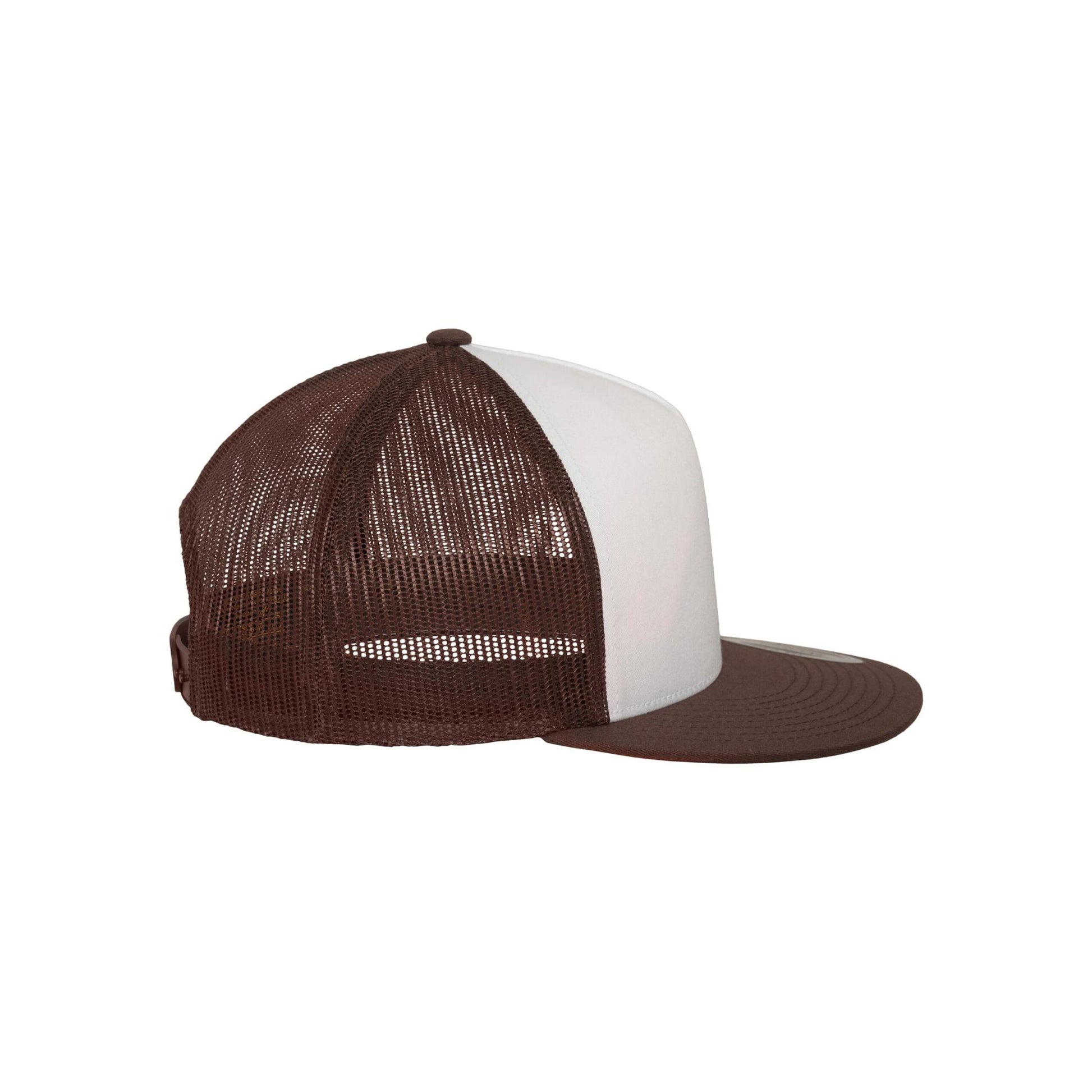 Brown-White - Close up - Flexfit Unisex Adult Classic Plain Trucker Cap