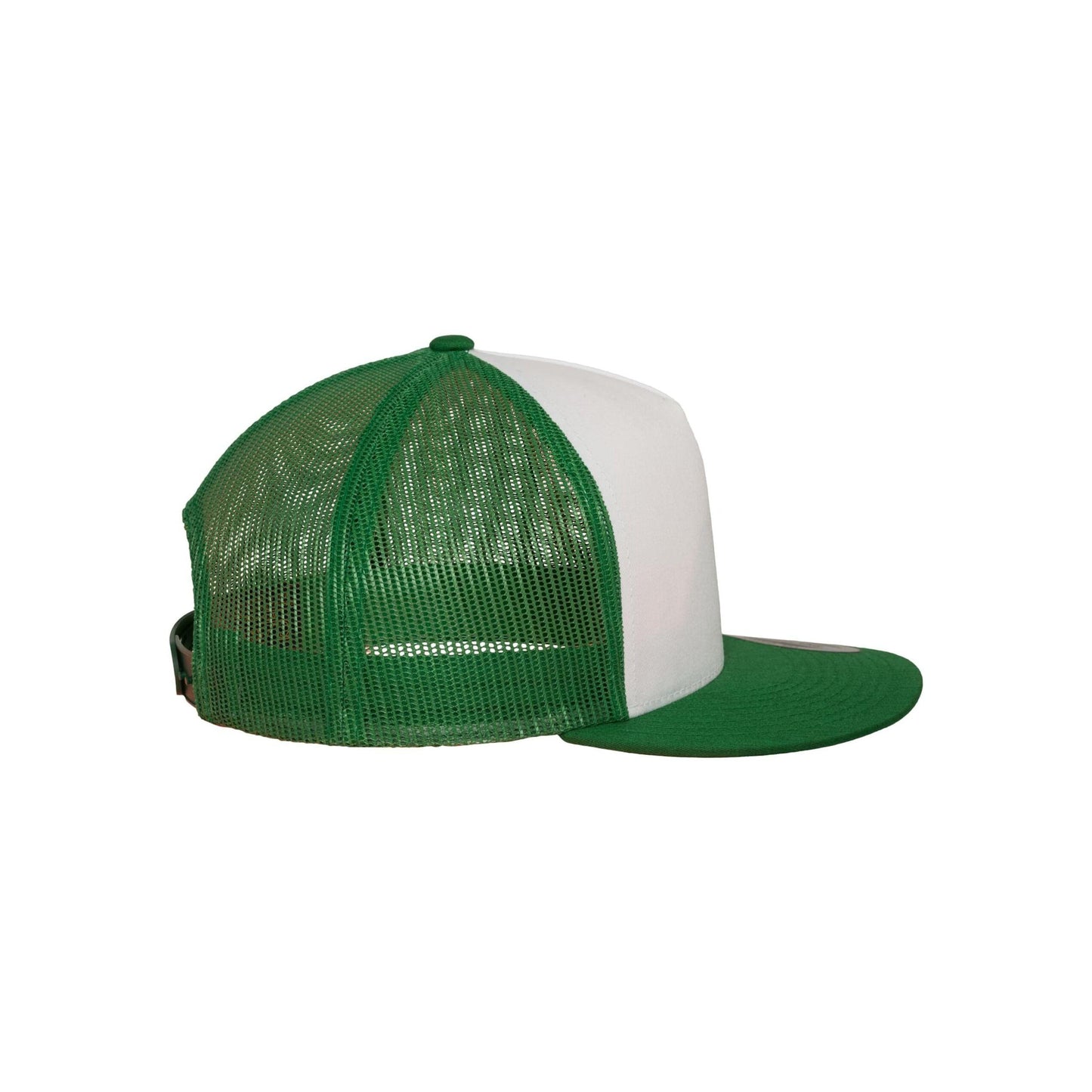 Kelly Green-White - Close up - Flexfit Unisex Adult Classic Plain Trucker Cap