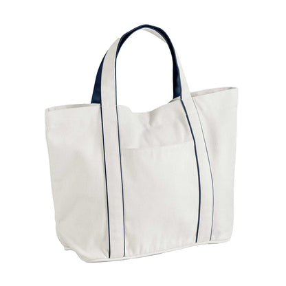 Soft White-French Navy - Front - Westford Mill Courtside Medium Tote Bag