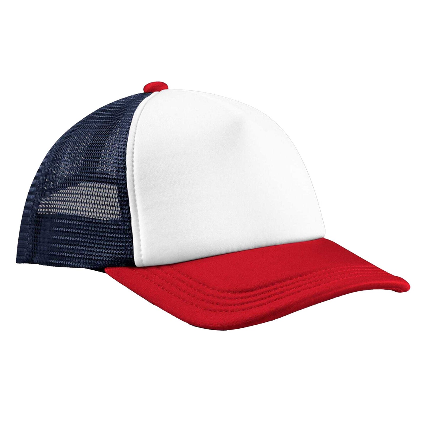 Navy-Red - Front - Beechfield Unisex Adult Retro 5 Panel Trucker Cap
