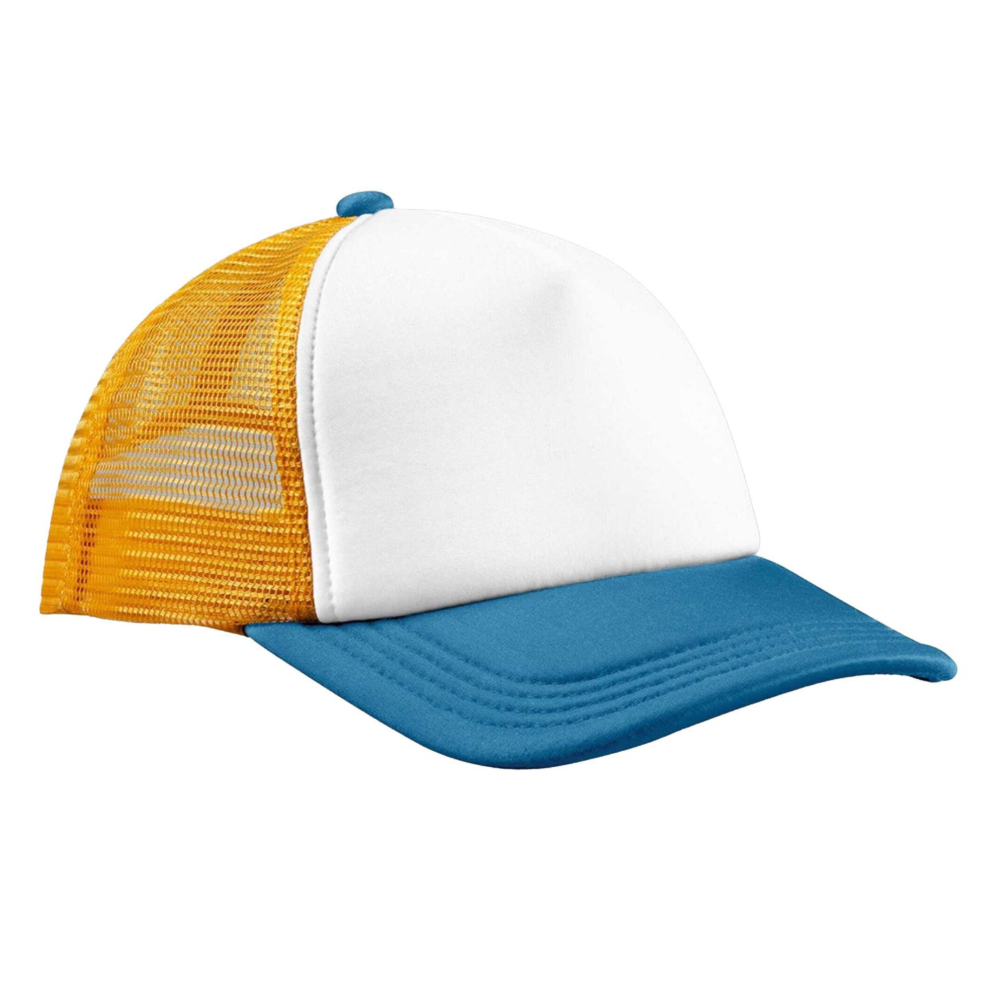 Sunflower-Heritage Blue - Front - Beechfield Unisex Adult Retro 5 Panel Trucker Cap