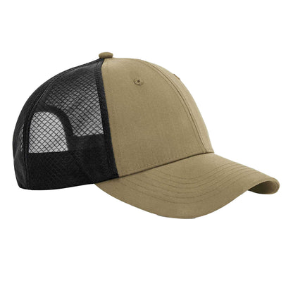 Desert Sand-Black - Front - Beechfield Unisex Adult Technical Mesh Trucker Cap