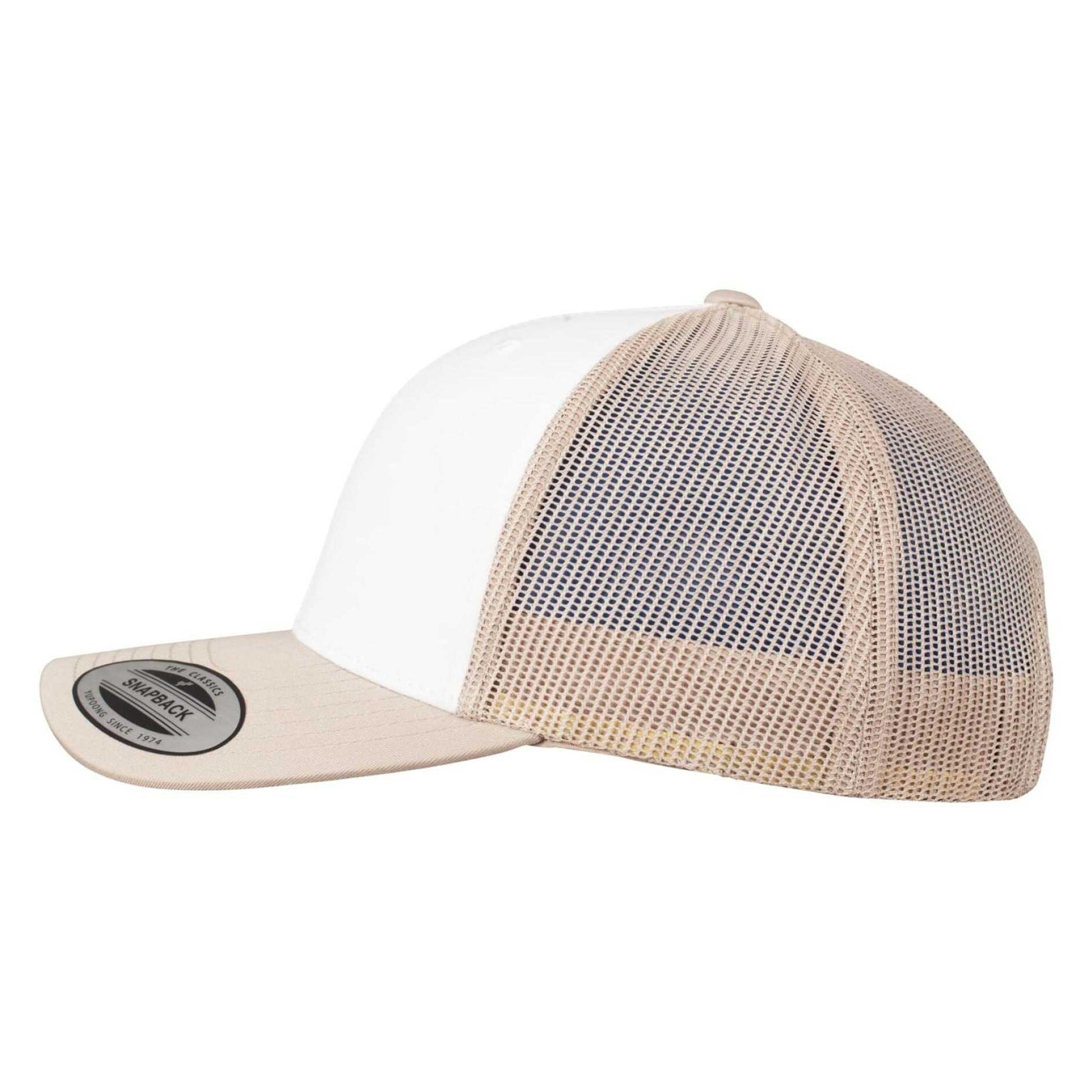 Khaki Brown-White - Side - Flexfit Unisex Adult Retro Colour Block Trucker Cap