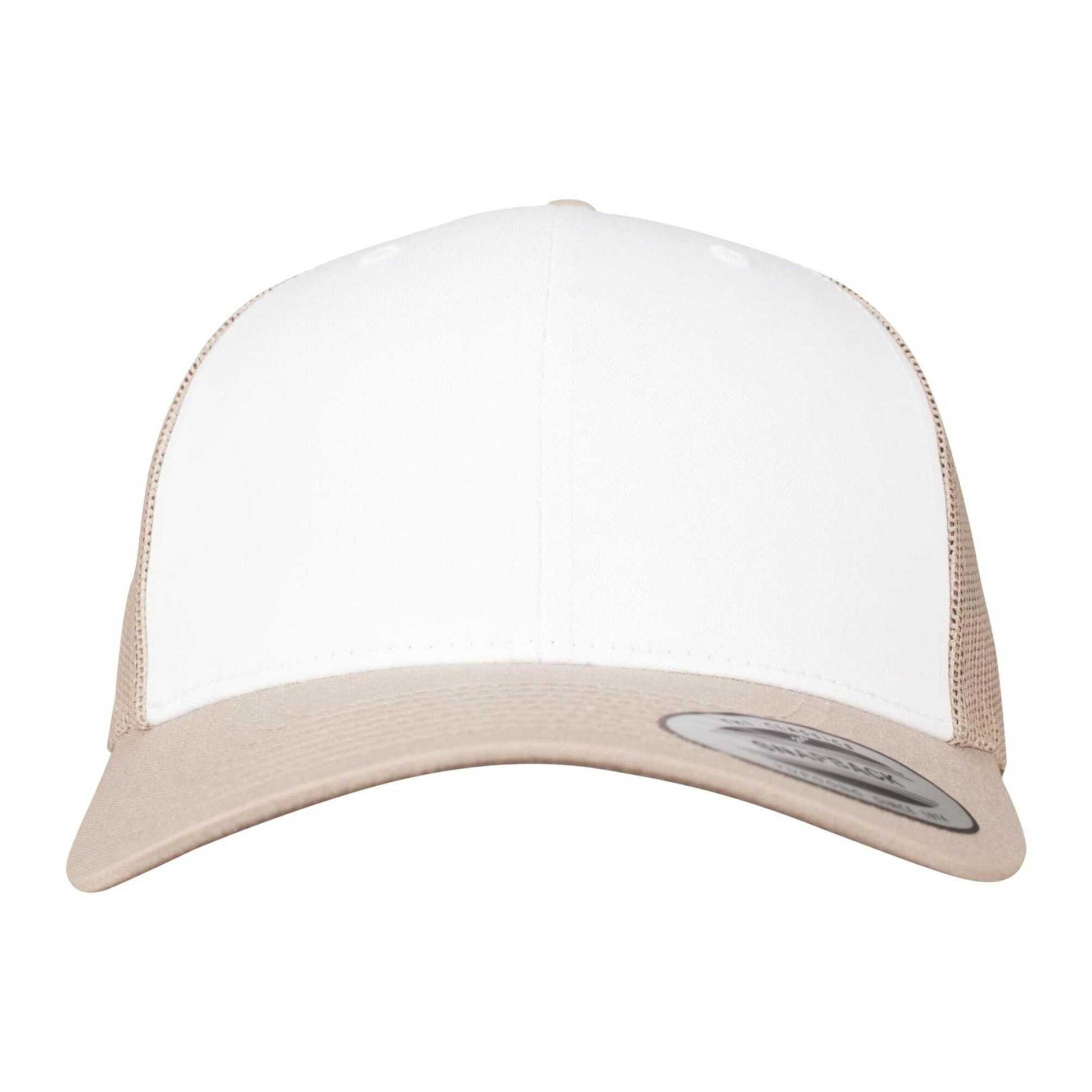Khaki Brown-White - Pack Shot - Flexfit Unisex Adult Retro Colour Block Trucker Cap
