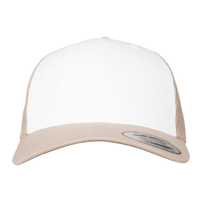 Khaki Brown-White - Pack Shot - Flexfit Unisex Adult Retro Colour Block Trucker Cap