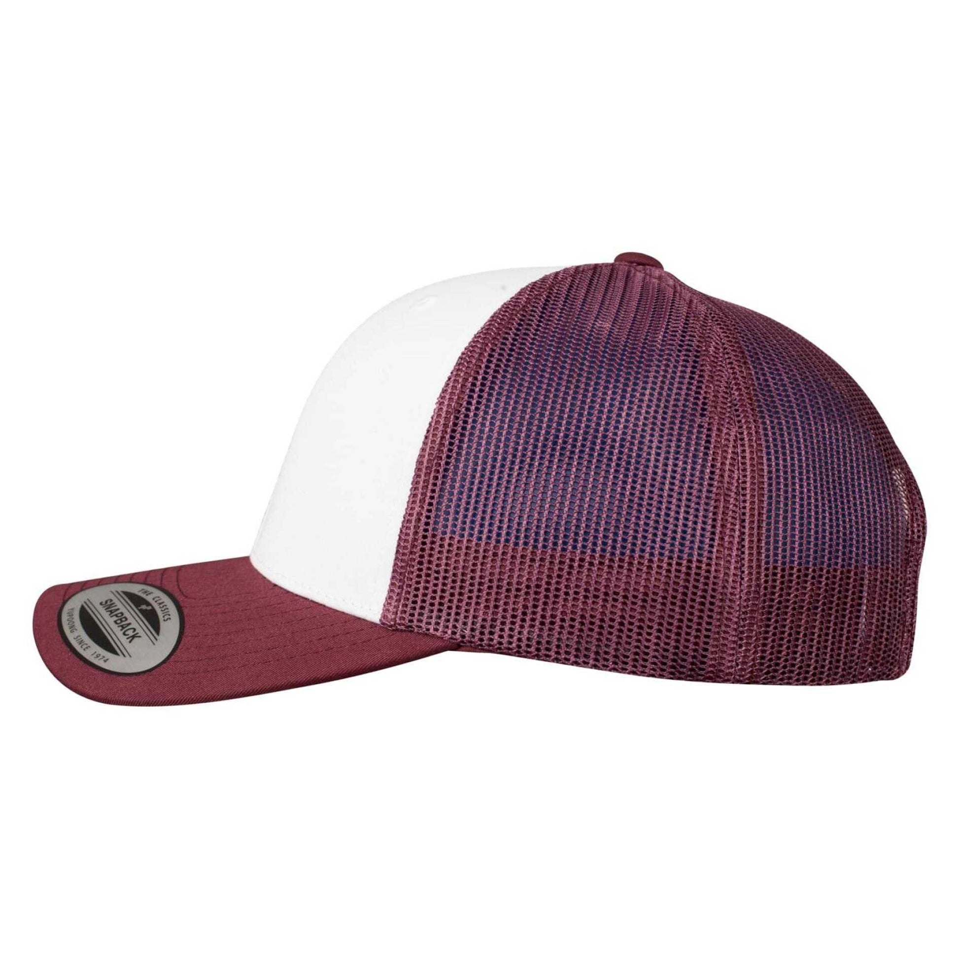 Maroon-White - Side - Flexfit Unisex Adult Retro Colour Block Trucker Cap