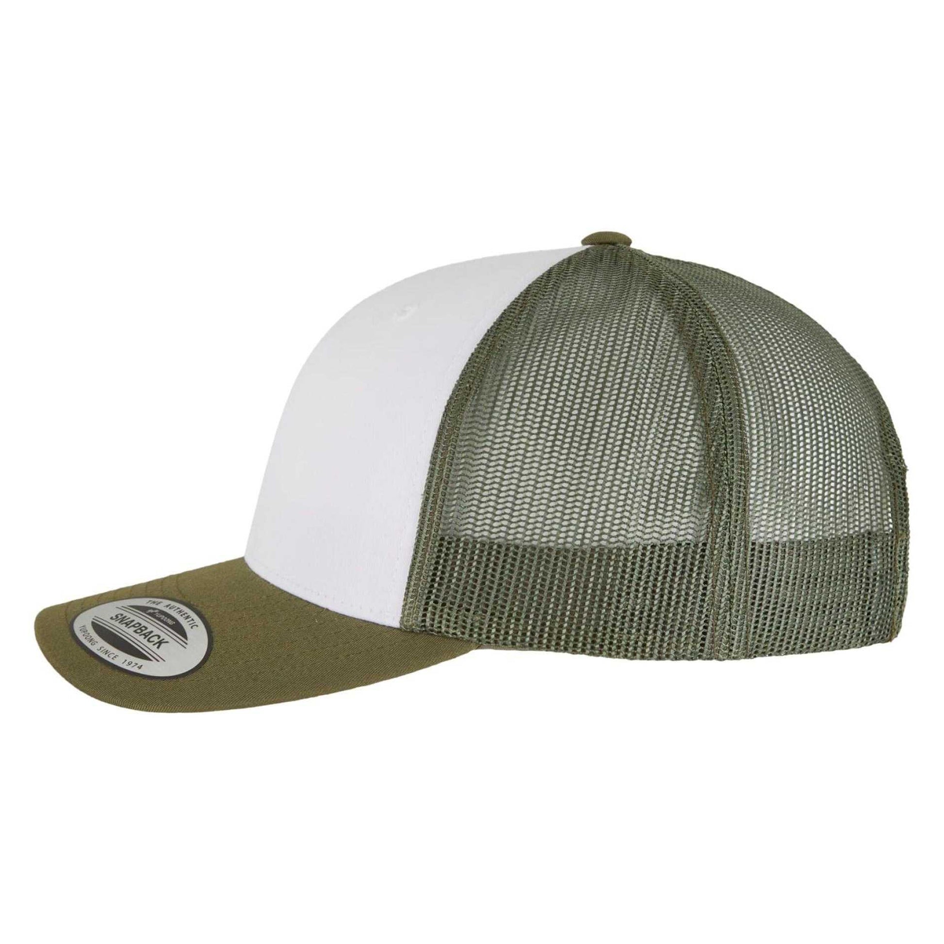Moss Green-White-Olive - Side - Flexfit Unisex Adult Retro Colour Block Trucker Cap