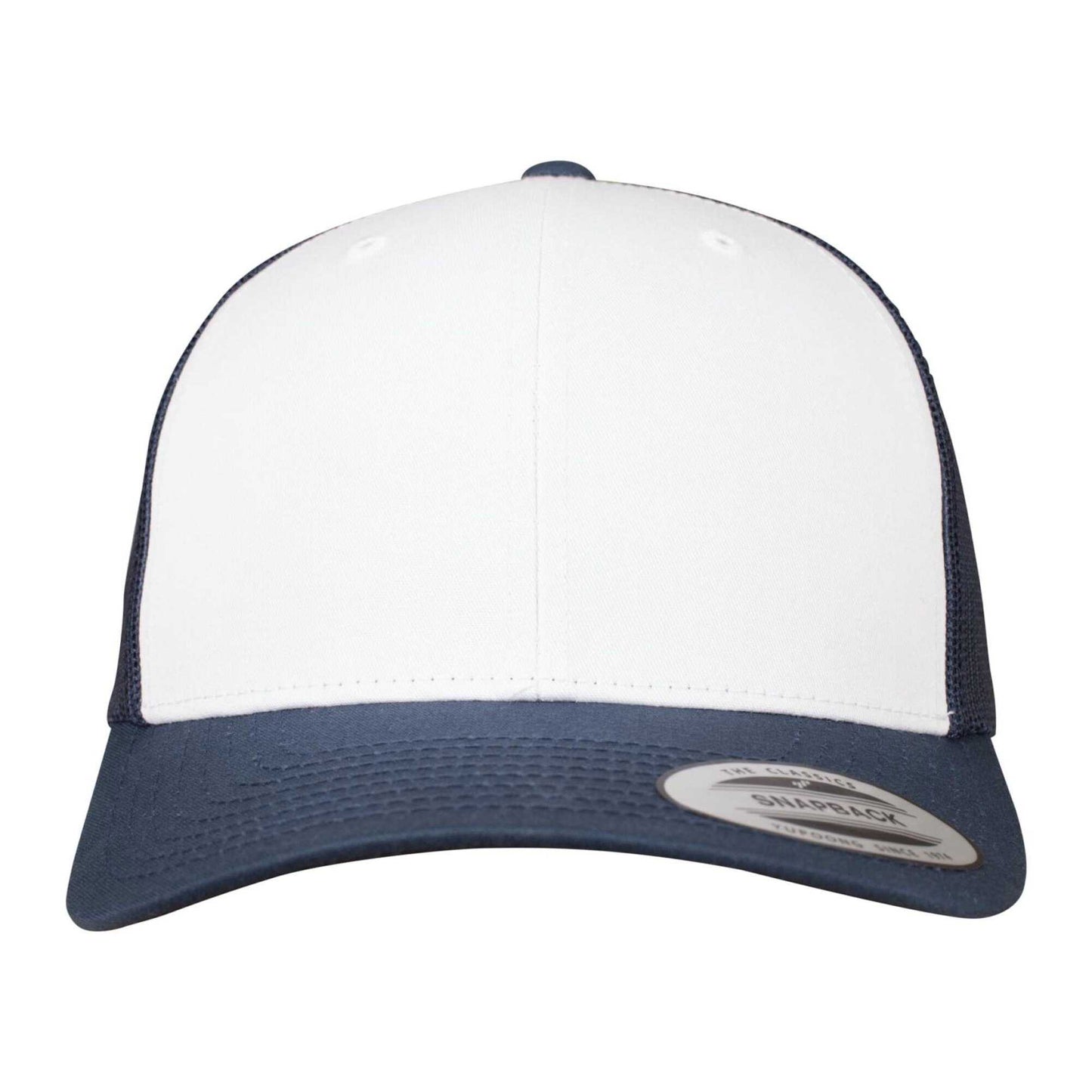 Navy-White - Pack Shot - Flexfit Unisex Adult Retro Colour Block Trucker Cap