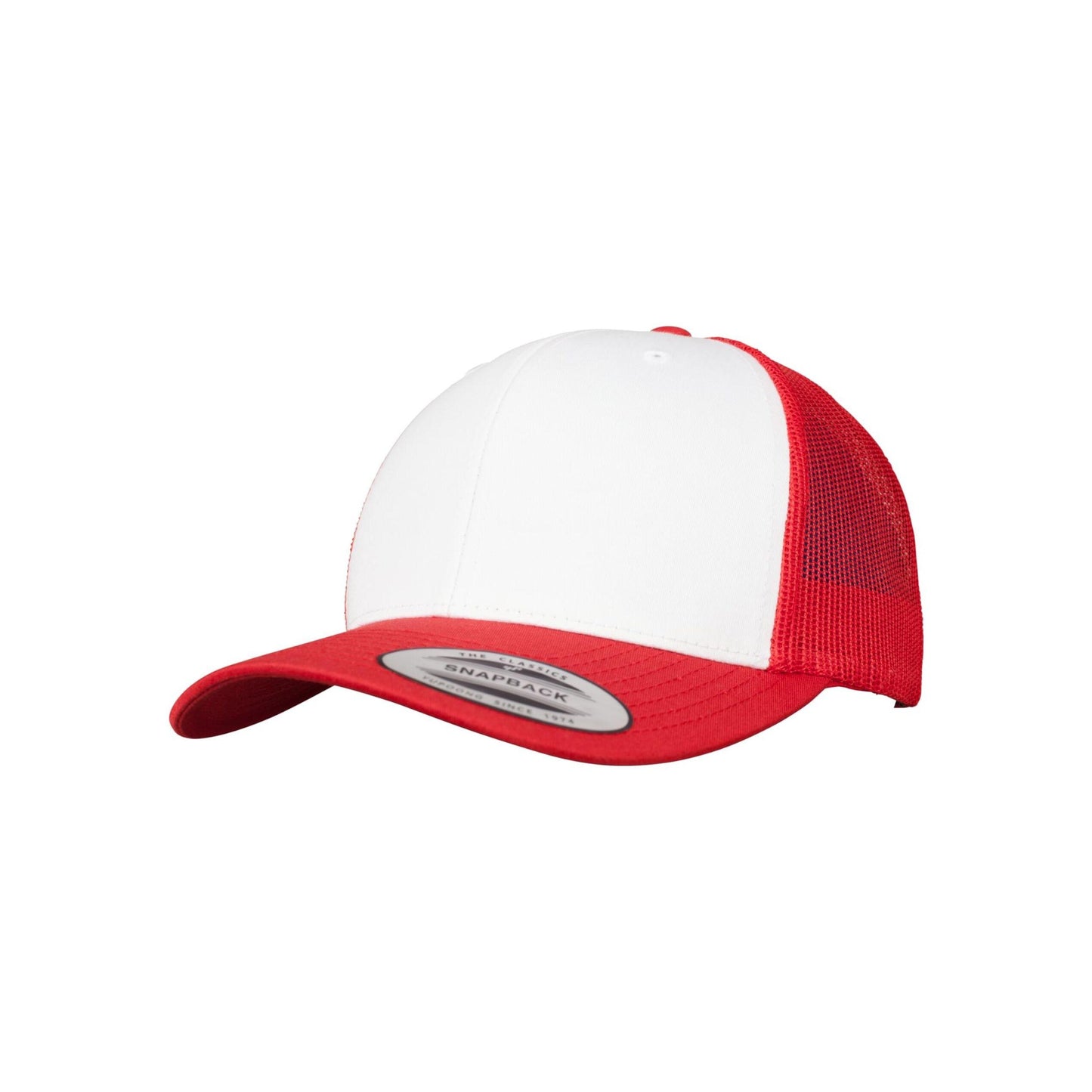 Red-White - Side - Flexfit Unisex Adult Retro Colour Block Trucker Cap