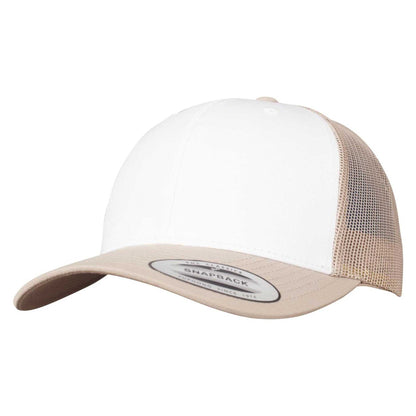 Khaki Brown-White - Front - Flexfit Unisex Adult Retro Colour Block Trucker Cap