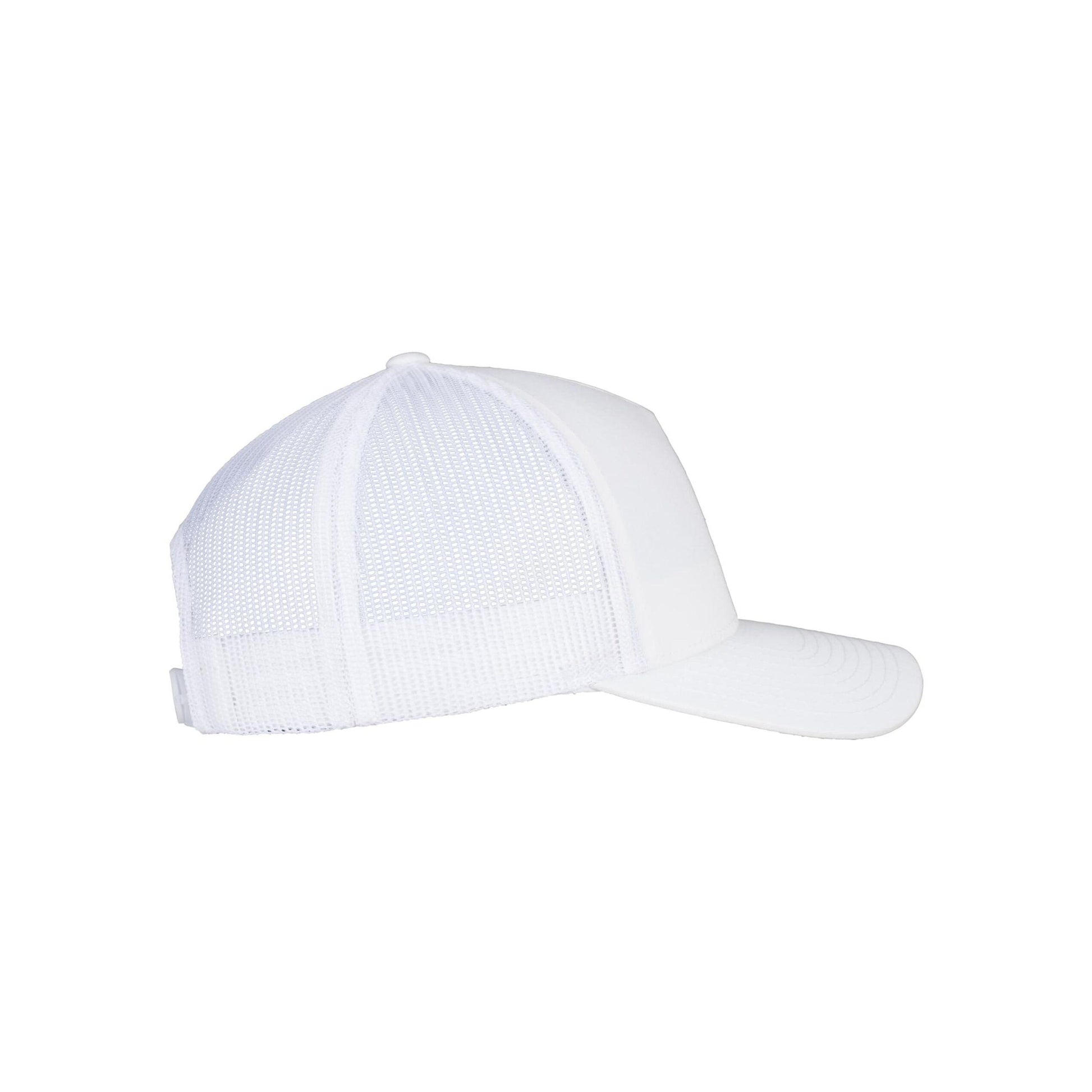 White - Close up - Flexfit Unisex Adult Retro 5 Panel Trucker Cap