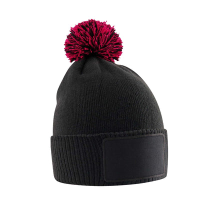 Black-Classic Red - Front - Beechfield Childrens-Kids Snowstar Patch Beanie