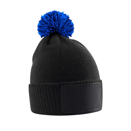 Black-Bright Royal - Front - Beechfield Childrens-Kids Snowstar Patch Beanie