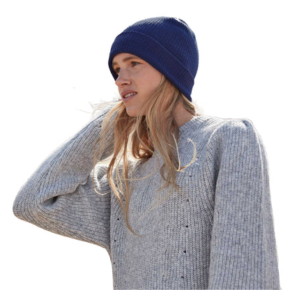 Oxford Navy - Side - Beechfield Unisex Adult Fine Knit Organic Beanie