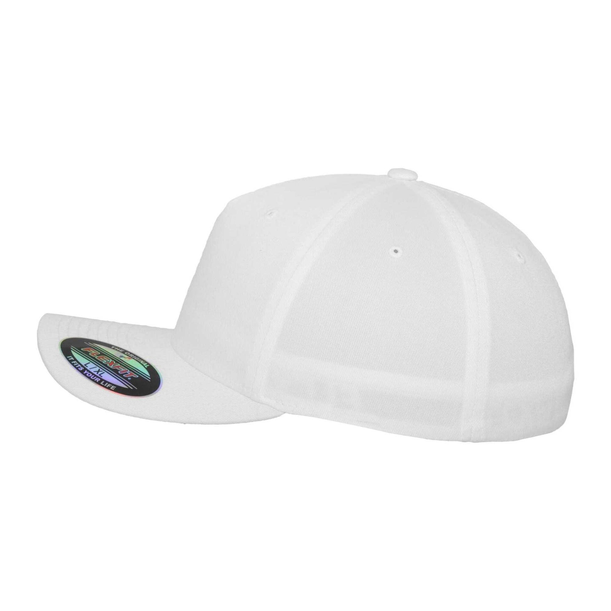 White - Side - Flexfit 5 Panel Baseball Cap