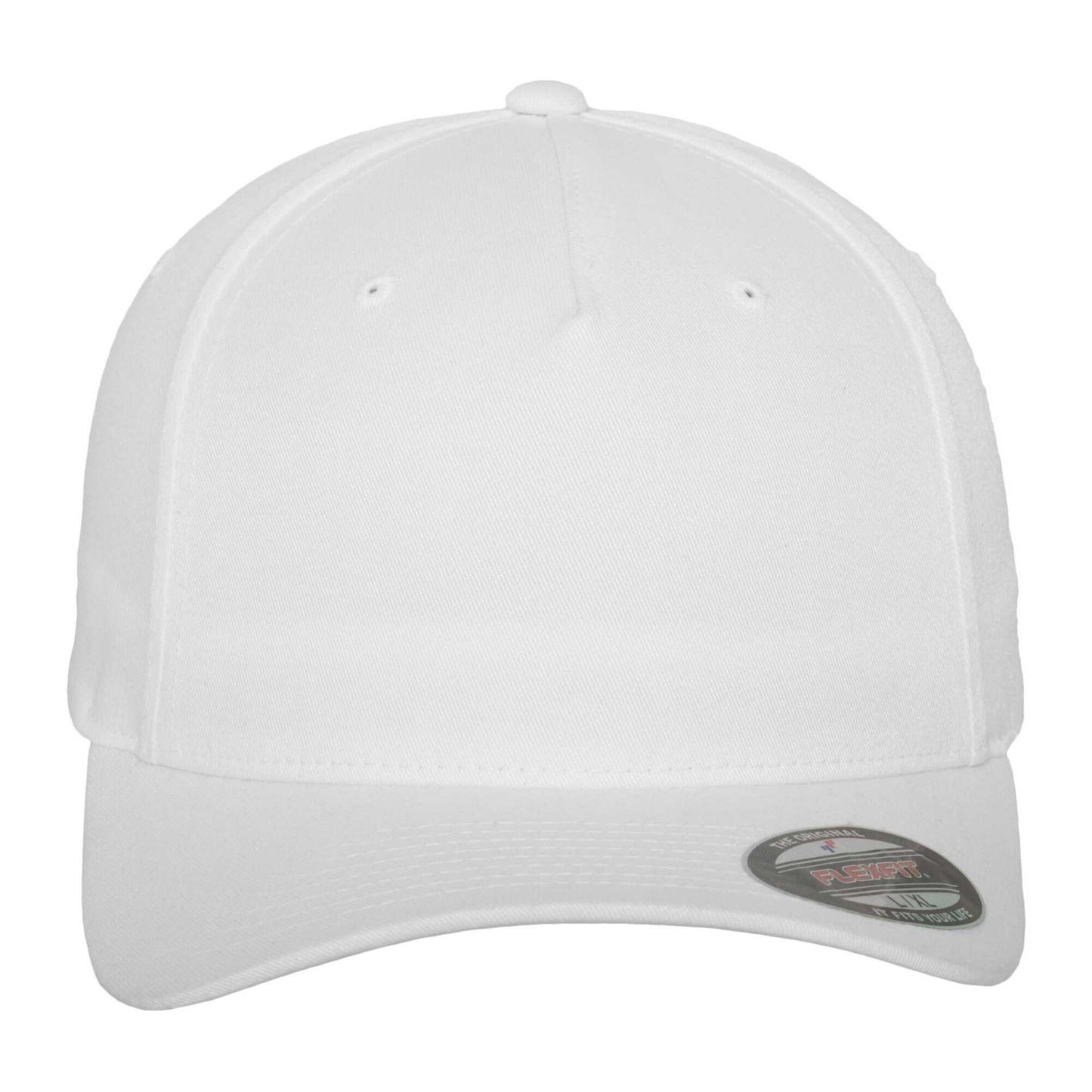 White - Pack Shot - Flexfit 5 Panel Baseball Cap