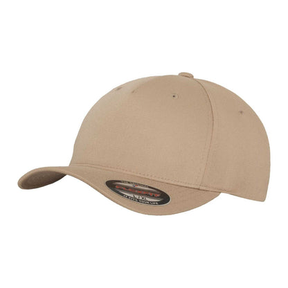 Khaki Brown - Front - Flexfit 5 Panel Baseball Cap