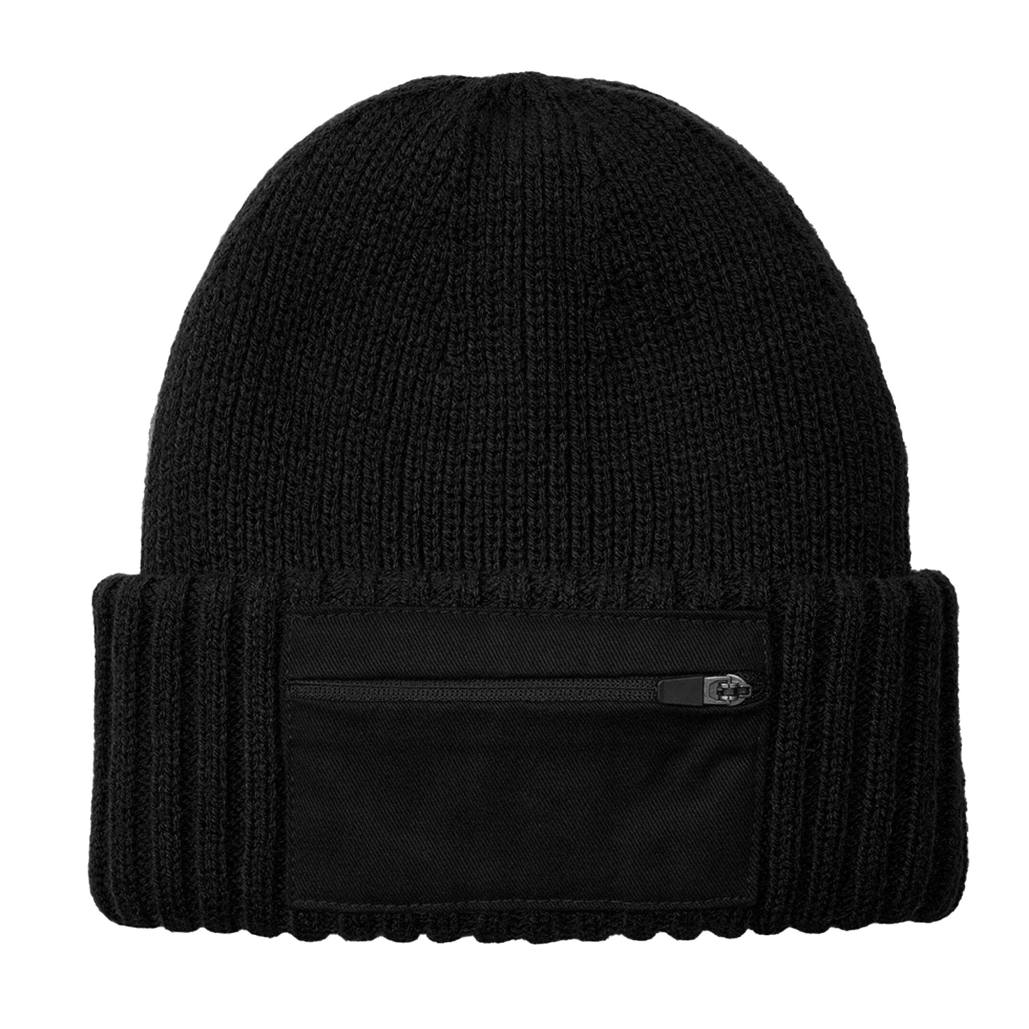 Black - Back - Beechfield Unisex Adult Zip Patch Beanie