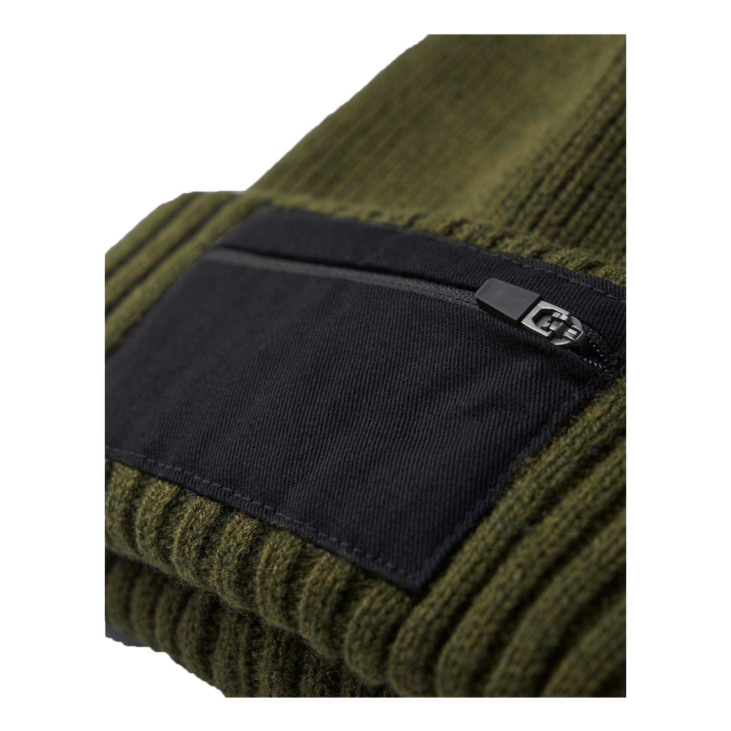 Military Green-Black - Side - Beechfield Unisex Adult Zip Patch Beanie