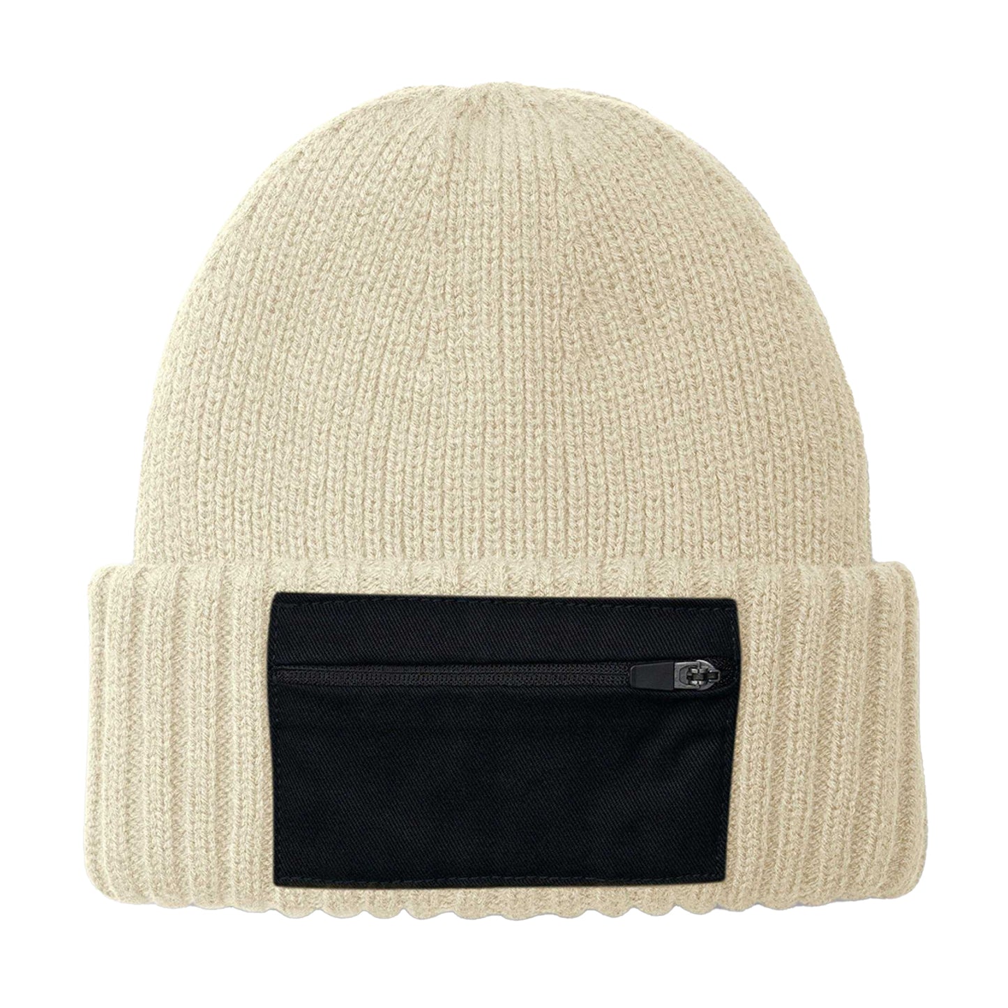 Sand-Black - Back - Beechfield Unisex Adult Zip Patch Beanie